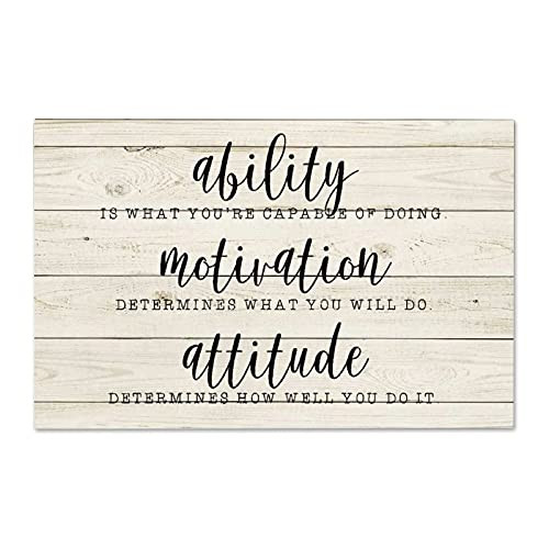 by Unbranded Ability is What You're Capable of- Motivation Determines What You Will Do- Attitude Determines How Well- Inspirational Rustic Home Decor Wood Sign 10x16x0.2 inch