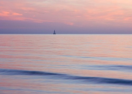 Lake Michigan sunset art photography- sailboat print- large purple wall decor- photo paper canvas picture