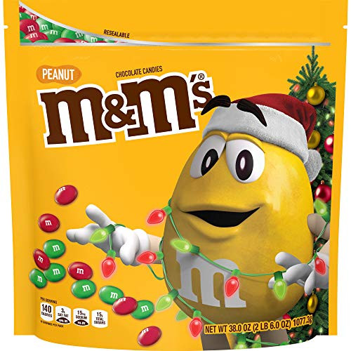 M and M'S Holiday Peanut Chocolate Christmas Candy Party Size- 38-Ounce Bag