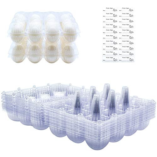 BULKBUY Egg Cartons 20 Packs- Clear Eco-friendly Plastic Blank Egg Cartons with Free Labels- Holds up to 12 Duck Eggs Securely- Perfect for Family Pasture Farm Markets Display - Large