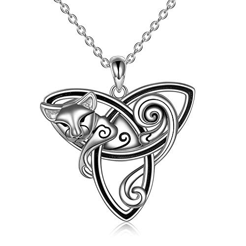 Triquetra Cat Pendant Necklace for WomenSterling Silver Celtic Trinity Knot Necklace Jewelry Gifts for Girls