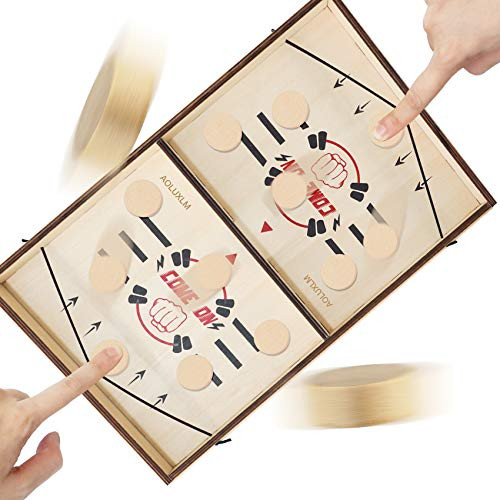 Fast Sling Puck Game - Winner Board Game- Table Desktop Battle Wooden Hockey Games with 10 Pucks- Slingshot Board Games for Kids Adults- Family Game Interactive Toys