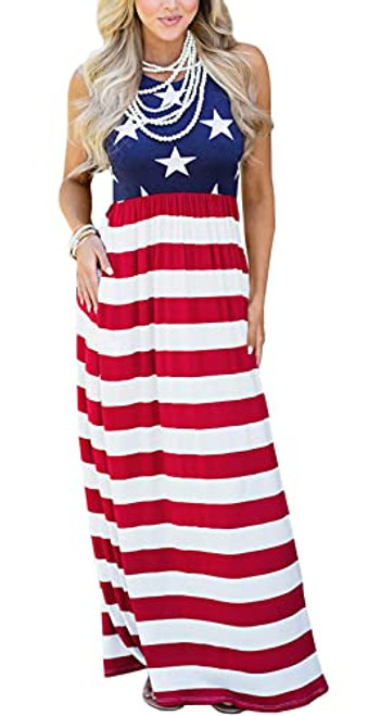 For G and PL July 4th Women Loose Swing Patriotic High Waisted Stripe Star Sleeveless Pocket Tank Maxi Dress USA Flag L For G and PL July 4th Women Loose Swing Patriotic High Waisted Stripe Star Sleeveless Pocket Tank Maxi Dress USA Flag L