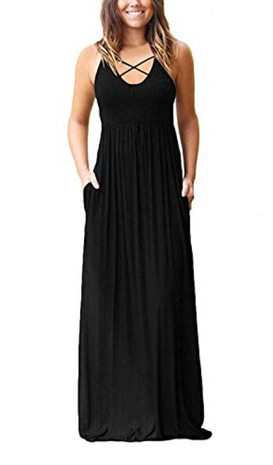 LILBETTER Women's Sleeveless Casual Loose Pockets Maxi Party Long Dresses -Sleeveless Black-Medium- LILBETTER Women's Sleeveless Casual Loose Pockets Maxi Party Long Dresses -Sleeveless Black-Medium-