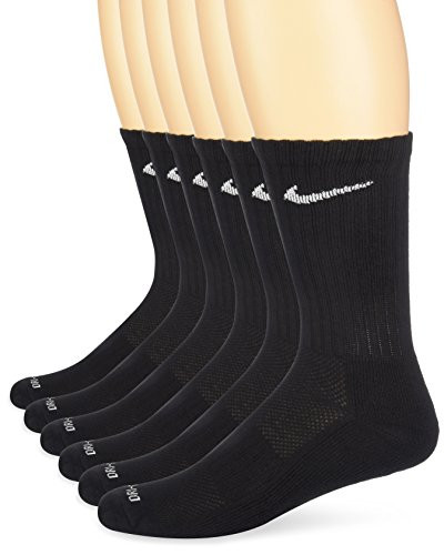 NIKE Unisex Dry Cushion Crew Training Socks -6 Pairs-- Black/White- Medium