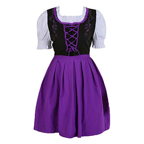 Women Oktoberfest Costume Girl Bavarian German Dirndl Maiden Dress Carnival Halloween Cosplay Party Waitress Clothes -M- Purple- Women Oktoberfest Costume Girl Bavarian German Dirndl Maiden Dress Carnival Halloween Cosplay Party Waitress Clothes -M- Purple-