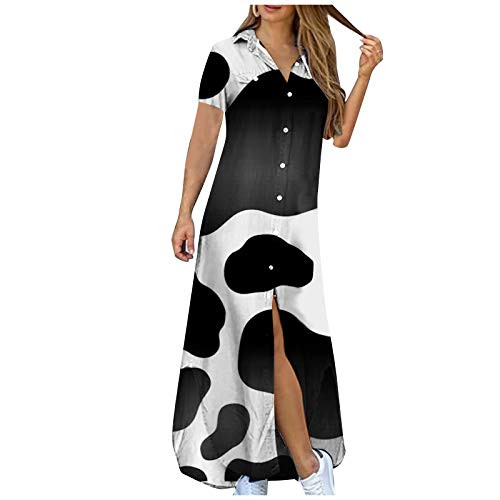 NLOMOCT Dresses for Women- Womens Casual Summer Maxi Dress Split Hem Plus Size Sundress V Neck Short Sleeve Long Dress White