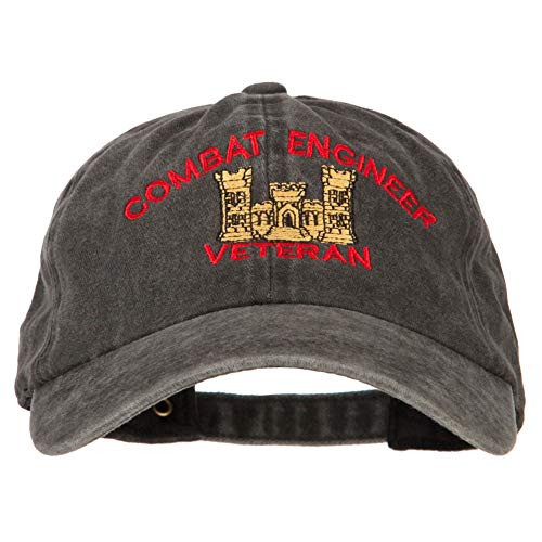 e4Hats.com Combat Engineer Veteran Embroidered Washed Cotton Twill Cap - Black OSFM