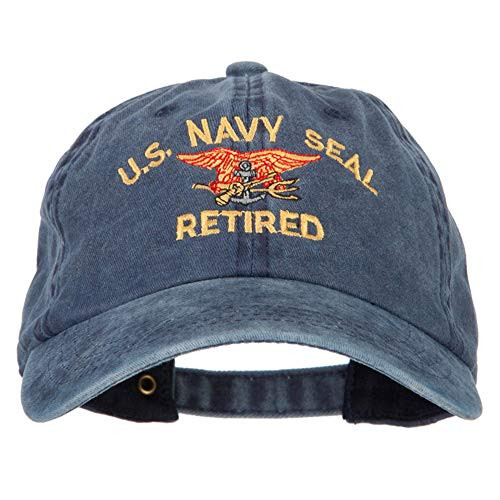 US Navy Seal Retired Military Embroidered Washed Cotton Twill Cap - Navy OSFM