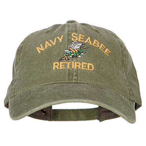 e4Hats.com US Navy Seabee Retired Military Embroidered Washed Cotton Twill Cap - Olive OSFM