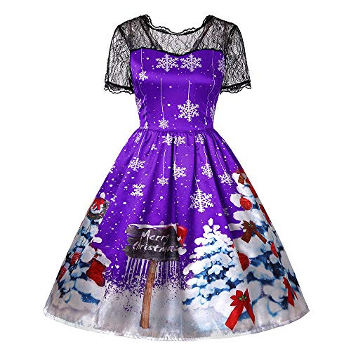 KYLEON Christmas Vintage Dress Women Elegant Long Sleeve Print Dresses O Neck Xmas Evening Party Swing Dress Purple KYLEON Christmas Vintage Dress Women Elegant Long Sleeve Print Dresses O Neck Xmas Evening Party Swing Dress Purple
