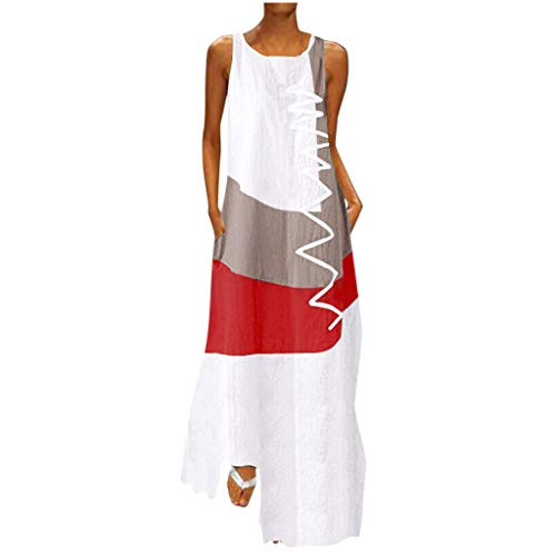 NLOMOCT Dresses for Women- Womens Casual Summer Maxi Dress O-Neck Plus Size Sundress Sleeveless Vintage Bohemian Long Dress White