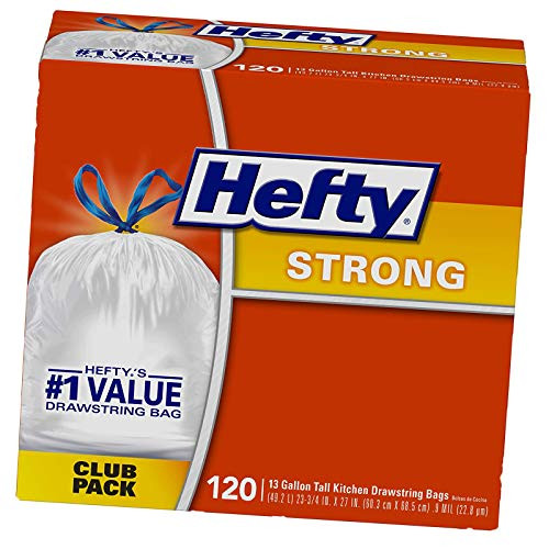 Hefty Ultra Strong Tall Kitchen Trash Bags- White- Unscented- 13 Gallon- 120 Count -New-