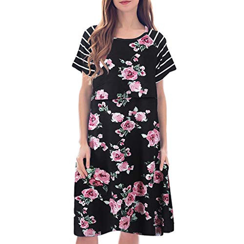 Nursing Short Sleeve Dress Summer Maternity Floral Print Dress Breastfeeding Casual Dress Loose Pregnancy Nightgowns Dress -Black- M- Nursing Short Sleeve Dress Summer Maternity Floral Print Dress Breastfeeding Casual Dress Loose Pregnancy Nightgowns Dress -Black- M-