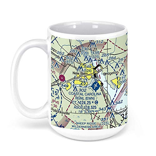 Coastal Carolina Regional Airport- Terminal Drive- New Bern- NC- USA FAA Sectional Aeronautical Charts Chart Mug- 15oz