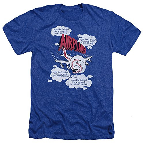 Trevco Men's Airplane Short Sleeve T-Shirt- Heather Royal Blue- XX-Large