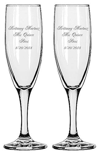 Gifts Infinity Engraved Wedding Champagne Flutes Set of 2 Personalized Toasting Glasses -Reg Mis Quince Anos-
