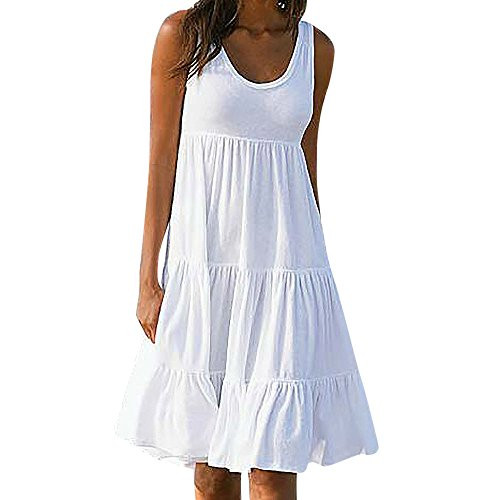 TRENDINAO Womens Flowy Pleated Dress Summer Sleeveless Loose Babydoll Sundress Comfy Swing Casual Ruffle Midi Dresses White