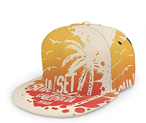 Slogan Sunset California Surf Hawaiian Summer Palm Beach Sea Nature Adjustable Baseball Cap Snapback Hat Unisex Trucker Cap Hip Hop Hats Flat Bill Hats for Men Women