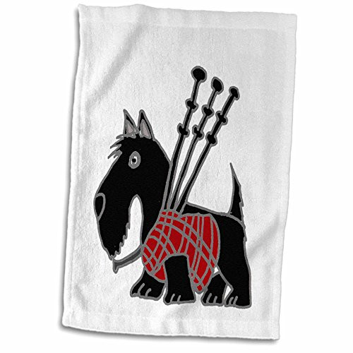3D Rose Funny Scottish Terrier Playing The Bagpipes Hand Towel, 15" x 22", Multicolor