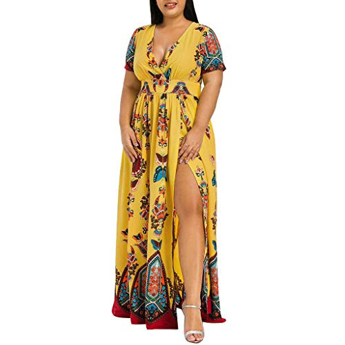ZSBAYU Womens Plus Size Summer Dress Butterfly Printed V-Neck Short Sleeve Casual Slit Long Dress Maxi Dresses Yellow ZSBAYU Womens Plus Size Summer Dress Butterfly Printed V-Neck Short Sleeve Casual Slit Long Dress Maxi Dresses Yellow