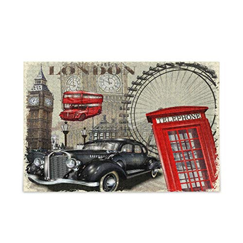 London Vintage Bus and Telephone Box Jigsaw Puzzles for Adults Kids 500 Piece with Mesh Storage Bag