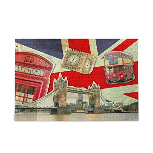 London Bus Big Ben and Tower Bridge Jigsaw Puzzles for Adults Kids 500 Piece with Mesh Storage Bag