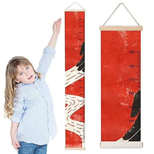 Kids Growth Chart Hand Red Children Height Measurement Ruler Hospital Removable Wall Rulers Chart Decor for Bedroom Toddlers Baby Height Ruler Growth Charts Decals with Lanyard