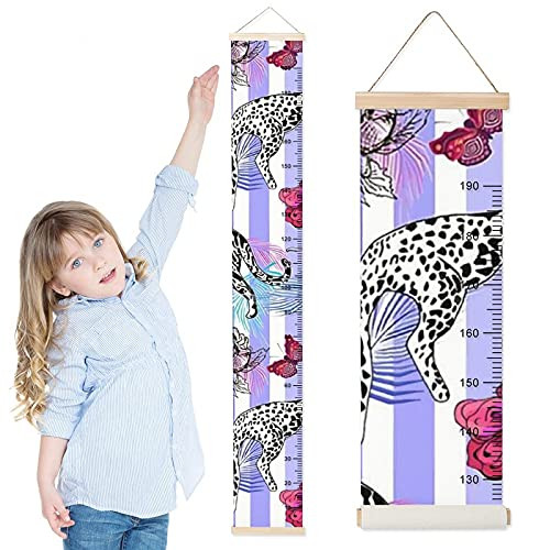 Kids Growth Chart Leopard Flower Children Height Measurement Ruler Corridor Removable Kids Room Hanging Height Rulers Toddlers Baby Height Ruler Growth Charts Decals with Lanyard