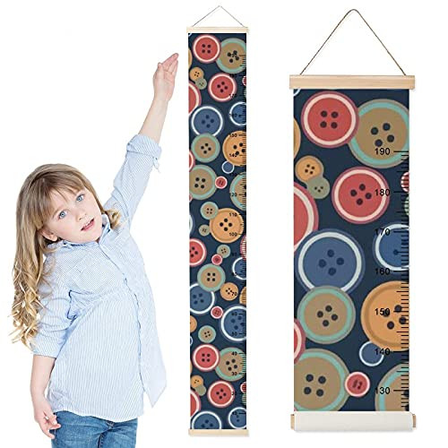 Growth Chart for Kids Colorful Buttons Children Height Measurement Ruler Hospital Waterproof Wall Rulers Chart Decor for Bedroom Toddlers Baby Height Ruler Growth Charts Decals with Lanyard