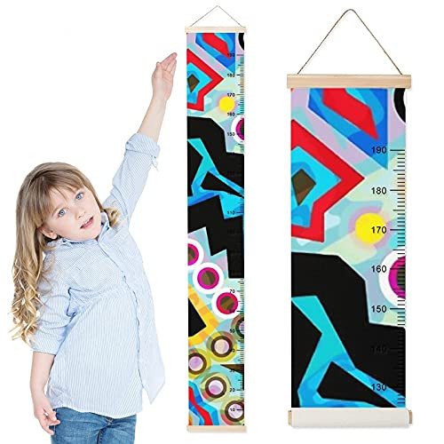 Growth Chart for Kids Abstract Color Children Height Measurement Ruler Corridor Removable Wall Rulers Chart Decor for Bedroom Toddlers Baby Height Ruler Growth Charts Decals with Lanyard