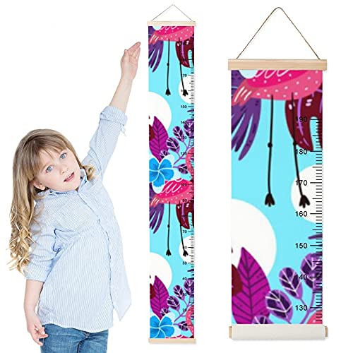 Flamingo Ruler Growth Chart for Kids Leaves Flamingos Blue Children Height Measurement ...