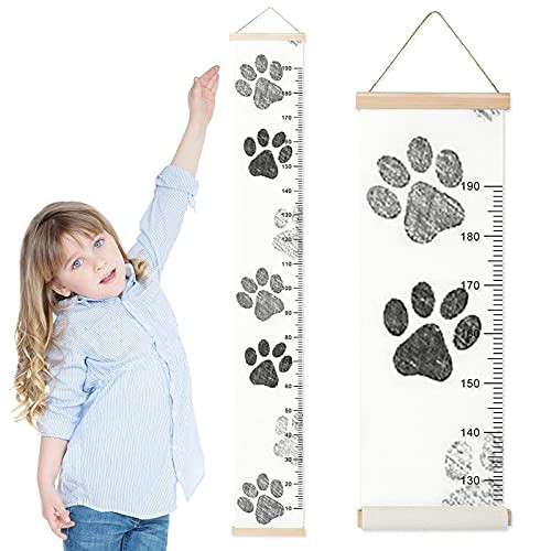 Kids Growth Chart Dogs Feet Children Height Measurement Ruler Corridor Removable Kids Room Hanging Height Rulers Toddlers Baby Height Ruler Growth Charts Decals with Lanyard