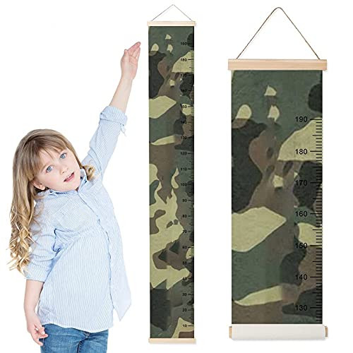 Kids Growth Chart Camo Green Children Height Measurement Ruler Nursery Waterproof Kids Room Hanging Height Rulers Boys Girls Height Tracker Growth Charts Decals with Lanyard