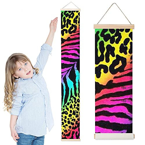 Growth Chart for Kids Rainbows Leopard-Skin Tie Dyes Children Height Measurement Ruler Home Removable Kids Room Hanging Height Rulers Boys Girls Height Tracker Growth Charts Decals with Lanyard