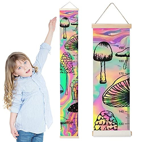 Kids Growth Chart Mushroom Tie Dyes Children Height Measurement Ruler Corridor Removable Kids Room Hanging Height Rulers Boys Girls Height Tracker Growth Charts Decals with Lanyard