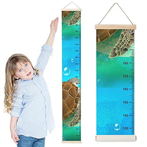 Kids Growth Chart Sea Tortoises Children Height Measurement Ruler Nursery Removable Wall Rulers Chart Decor for Bedroom Toddlers Baby Height Ruler Growth Charts Decals with Lanyard