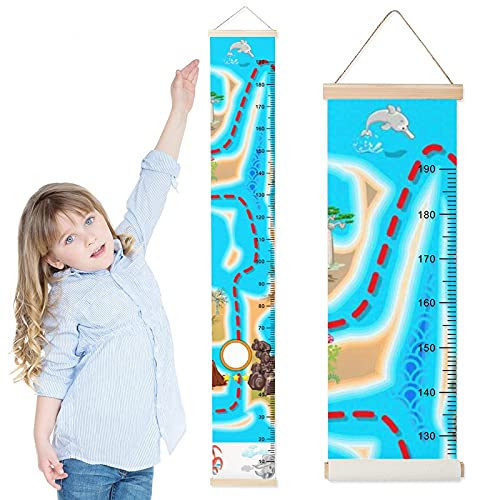 Kids Growth Chart Ocean Maps Children Height Measurement Ruler Hospital Durable Kids Room Hanging Height Rulers Toddlers Baby Height Ruler Growth Charts Decals with Lanyard