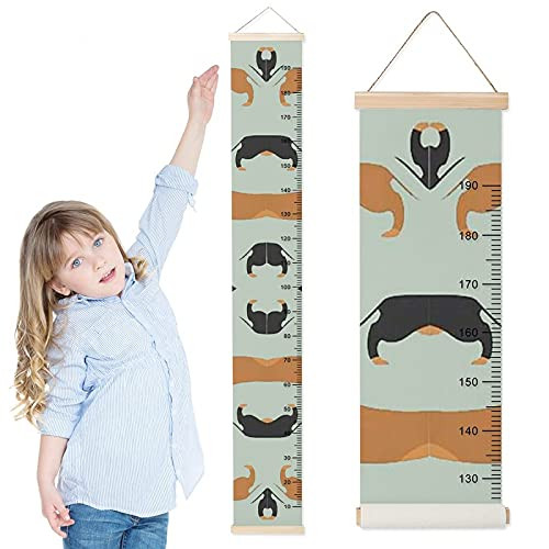 Kids Growth Chart Dachshund Cut Dog Children Height Measurement Ruler Corridor Removable Kids Room Hanging Height Rulers Toddlers Baby Height Ruler Growth Charts Decals with Lanyard