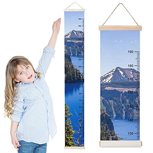 Growth Chart for Kids Lakes Mountain Children Height Measurement Ruler Nursery Durable Wall Rulers Chart Decor for Bedroom Toddlers Baby Height Ruler Growth Charts Decals with Lanyard