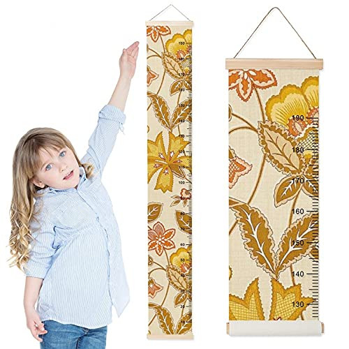 Growth Chart for Kids Vintage Yellow Flowers Children Height Measurement Ruler Hospital Waterproof Kids Room Hanging Height Rulers Boys Girls Height Tracker Growth Charts Decals with Lanyard