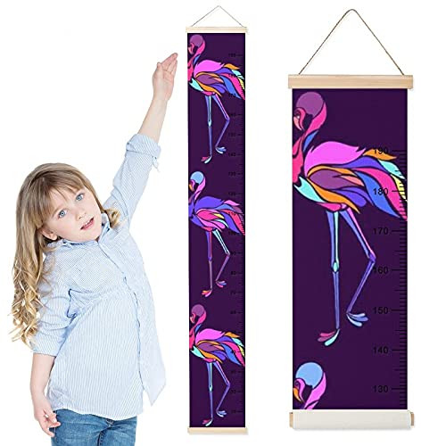 Growth Chart for Kids Flamingo Feather Children Height Measurement Ruler Hospital Removable Kids Room Hanging Height Rulers Boys Girls Height Tracker Growth Charts Decals with Lanyard