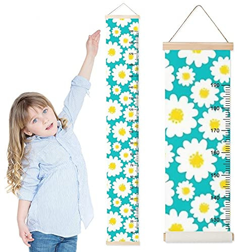 Kids Growth Chart Daisies Teal Children Height Measurement Ruler Corridor Removable Kids Room Hanging Height Rulers Toddlers Baby Height Ruler Growth Charts Decals with Lanyard