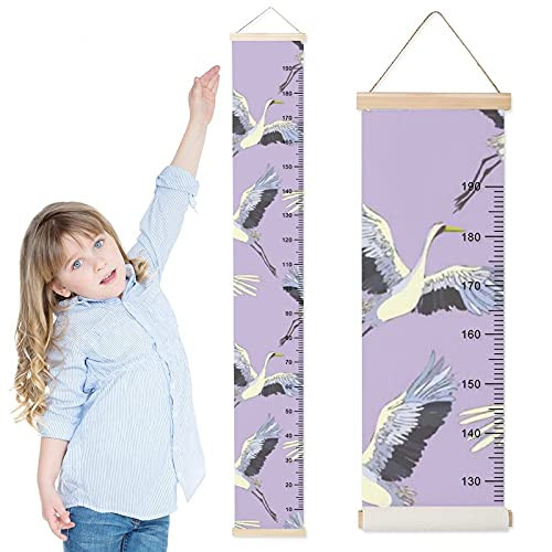 Kids Growth Chart Cranes Purple Children Height Measurement Ruler Hospital Removable Wall Rulers Chart Decor for Bedroom Toddlers Baby Height Ruler Growth Charts Decals with Lanyard