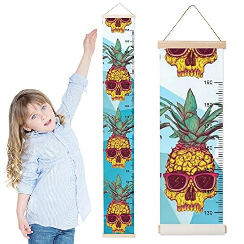 Kids Growth Chart Pineapples Skulls Cool Children Height Measurement Ruler Nursery Durable Kids Room Hanging Height Rulers Toddlers Baby Height Ruler Growth Charts Decals with Lanyard