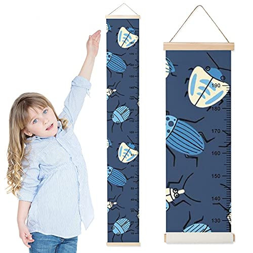 Kids Growth Chart Insects Blue Children Height Measurement Ruler Hospital Durable Kids Room Hanging Height Rulers Boys Girls Height Tracker Growth Charts Decals with Lanyard