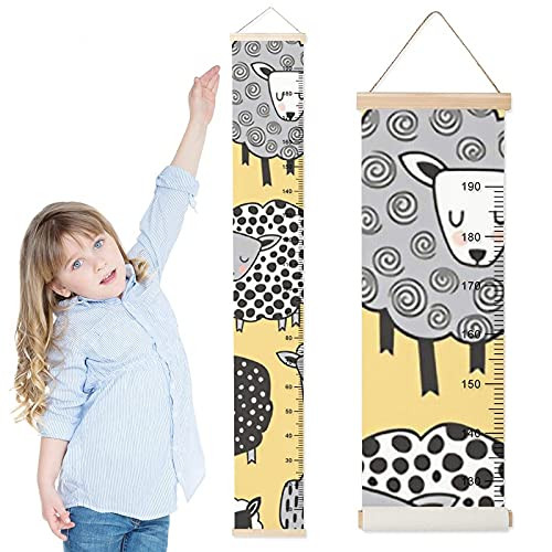 Kids Growth Chart Sheep Yellow Children Height Measurement Ruler Hospital Waterproof Kids Room Hanging Height Rulers Boys Girls Height Tracker Growth Charts Decals with Lanyard