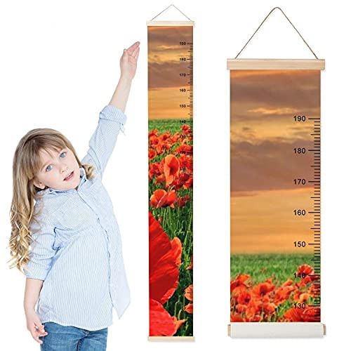 Kids Growth Chart Sunsets Flowers Fields Children Height Measurement Ruler Hospital Waterproof Wall Rulers Chart Decor for Bedroom Toddlers Baby Height Ruler Growth Charts Decals with Lanyard