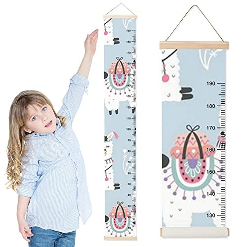 Kids Growth Chart Llamas Alpacas Teal Children Height Measurement Ruler Corridor Waterproof Kids Room Hanging Height Rulers Toddlers Baby Height Ruler Growth Charts Decals with Lanyard