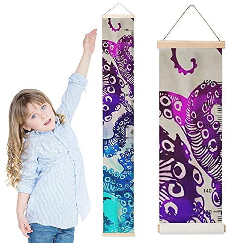 Kids Growth Chart Octopus Feet Children Height Measurement Ruler Corridor Removable Kids Room Hanging Height Rulers Toddlers Baby Height Ruler Growth Charts Decals with Lanyard